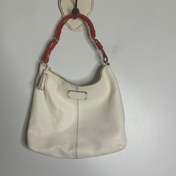 Kate spade white leather hobo purse red strap - Picture 1 of 7